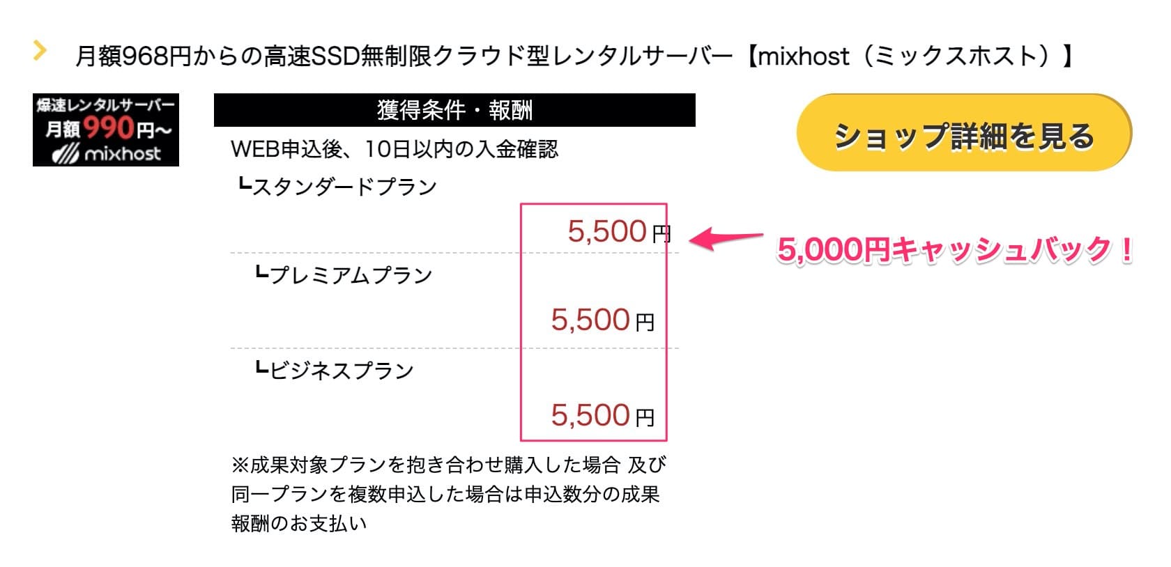 mixhostセルフバックでキャッシュバック